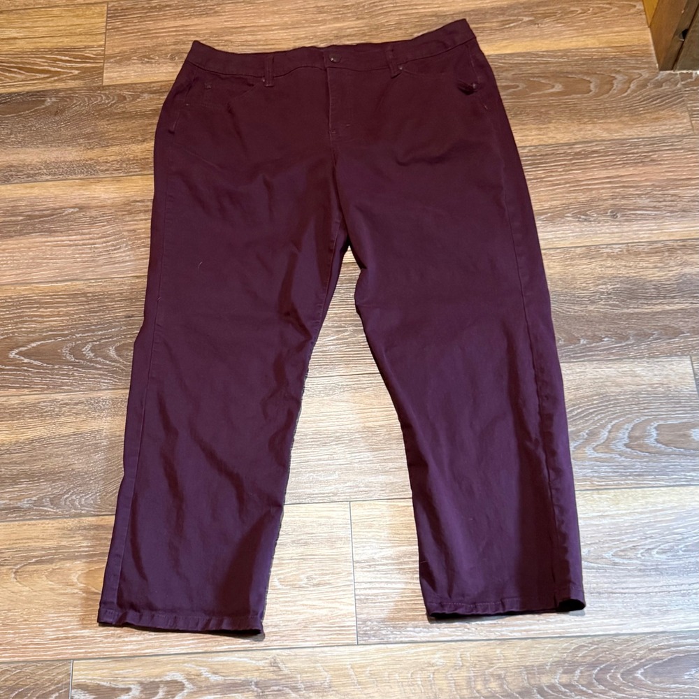 Bandolino Lydia Burgundy Straight Leg Pants Womens‎ 18W Maroon Mid Rise Stretch